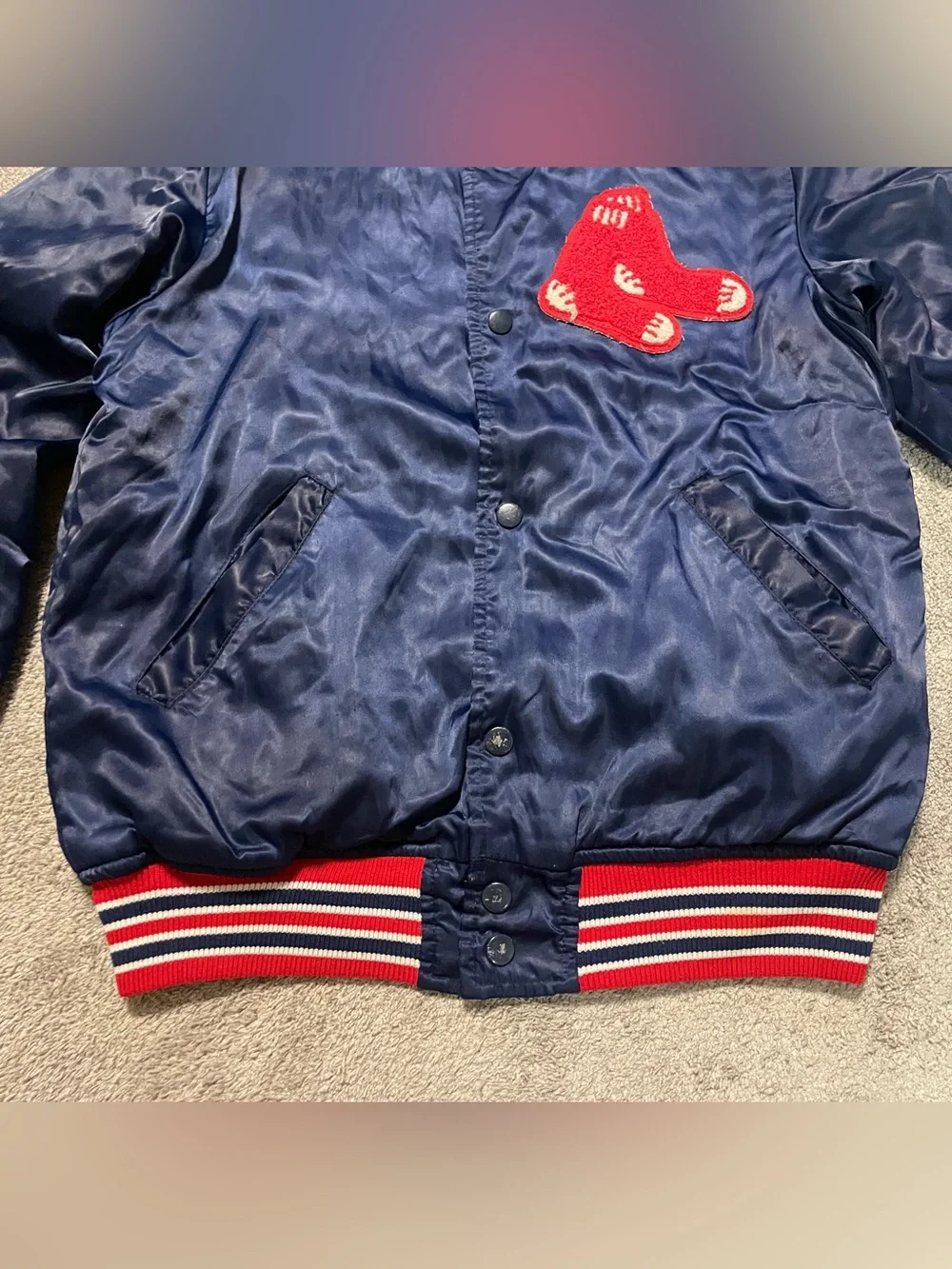 Vintage 80s Boston Red Sox Satin Jacket Youth 16 Adult XS S Twins Enterprises